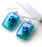 Dichroic Glass Earrings 306 Teal Bubbles Handmade Fused 