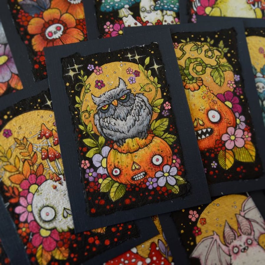 creepy owl - original aceo illustration