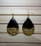 Handmade Black and Gold Glitter Resin Teardrop Dangle Statement Earrings