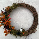 Dried flower halloween ghost wreath 