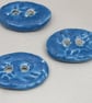 3 Medium Oval Cornflower Blue Leaf Pattern Ceramic Buttons - Image 1
