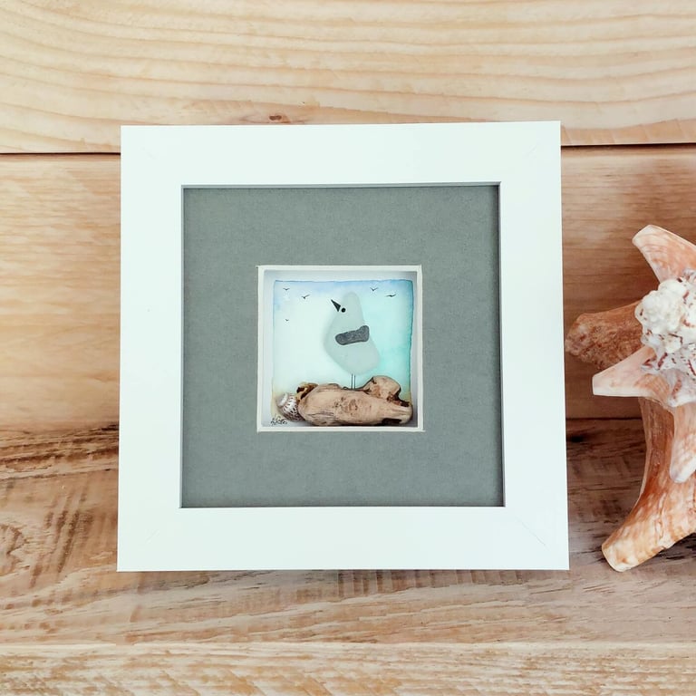 Seagull Desk Art - Original Watercolour - Framed Beach Glass Gift for Friends