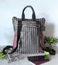Backpack - Red and Grey Pinstripe Oilcloth Compact Backpack - Image 3
