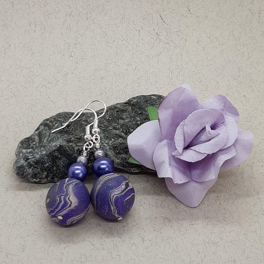Purple and lilac swirl polymer clay earrings