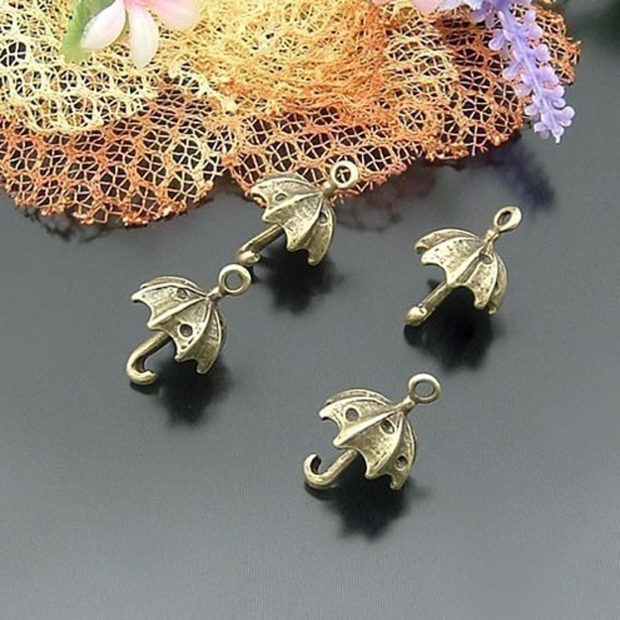 bronze plated umbrellas - charms  - 2pcs