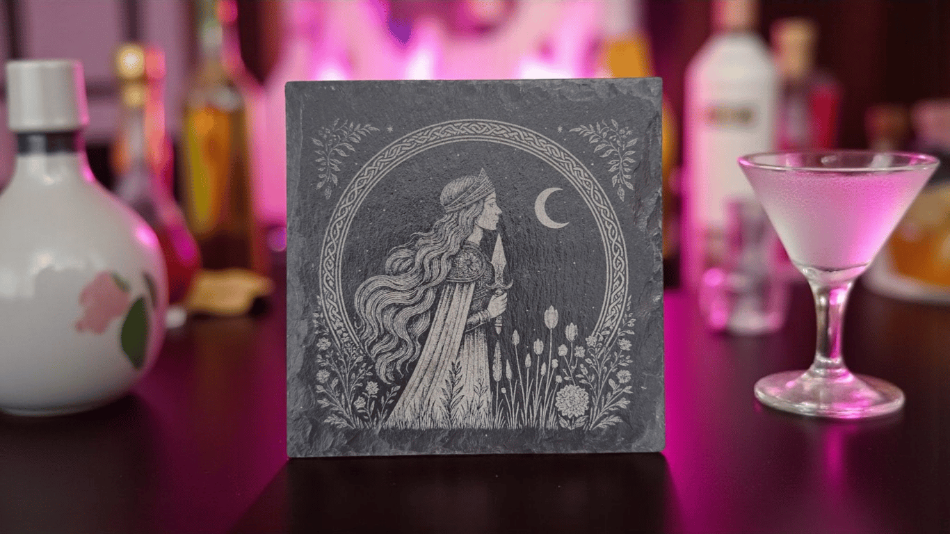 Freya Viking Slate Coaster - Norse Goddess Engraved Stone Drinkware