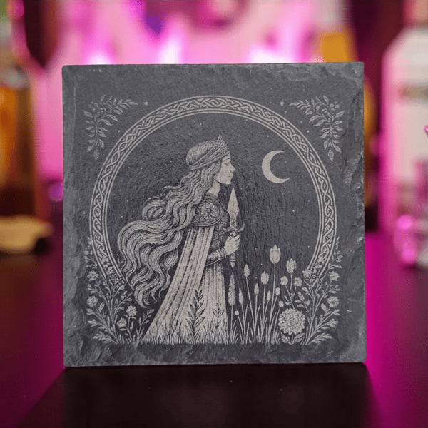 Freya Viking Slate Coaster - Norse Goddess Engraved Stone Drinkware
