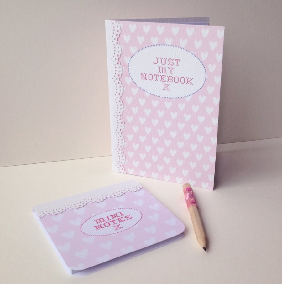 Notebook Set & Pencil,Set of Two Notebooks & Mini Pencil,Handmade Notebooks
