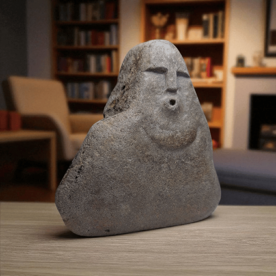 Stone Face Ooof Sculpture,  Hand carved into triangular Sandstone Sea rock