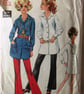 A vintage sewing pattern for a misses' shirt or mini dress and flared trousers
