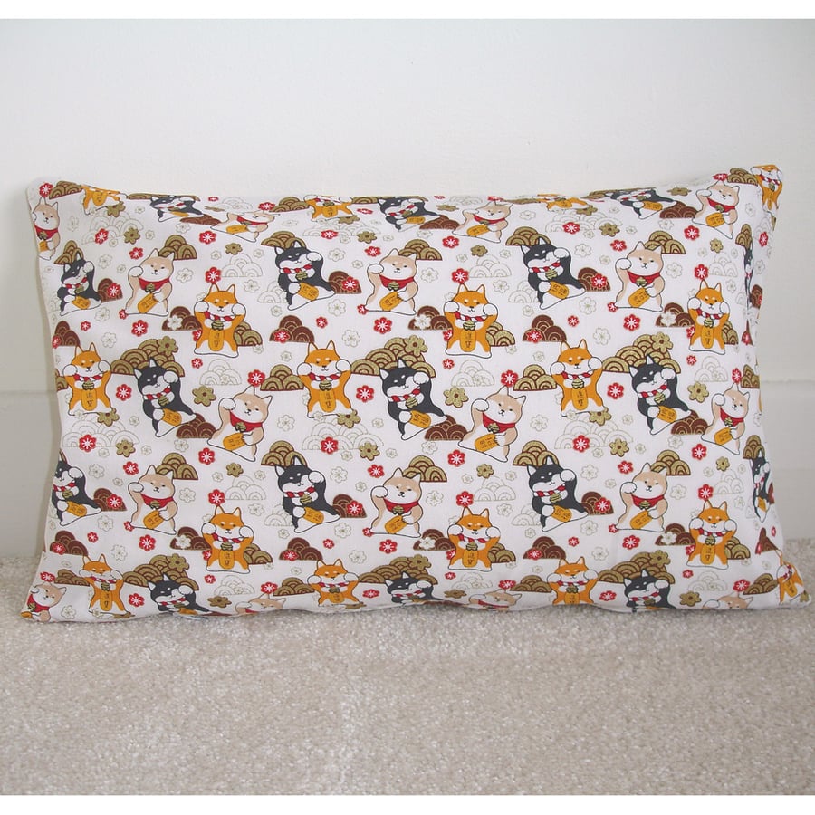 Tempur Travel Pillow Cover SMALL Shiba Inu 16" x 10" Lucky Cats Dogs