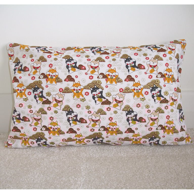 Tempur Travel Pillow Cover SMALL Shiba Inu 16" x 10" Lucky Cats Dogs