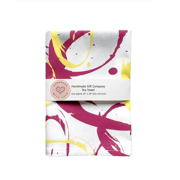 Fabric Handmade Pretty Cotton Tea Towel with a Colourful Artistic Design