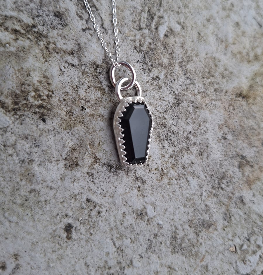 Black Onyx Coffin Pendant in Sterling Silver