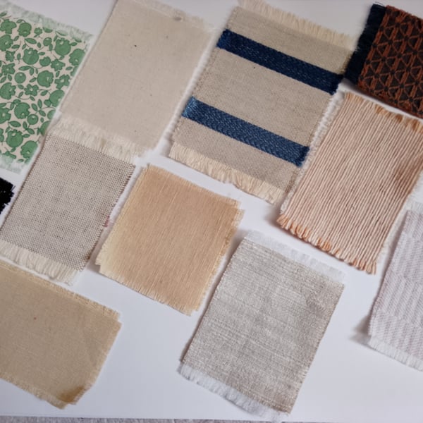 Handmade miniature dolls house rug bundle green beige blue stripe linen cotton