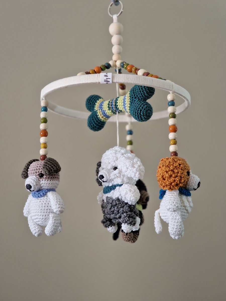 Dog Baby Mobile for Cot - Handmade Crochet Nursery Decor - Baby Shower Gift