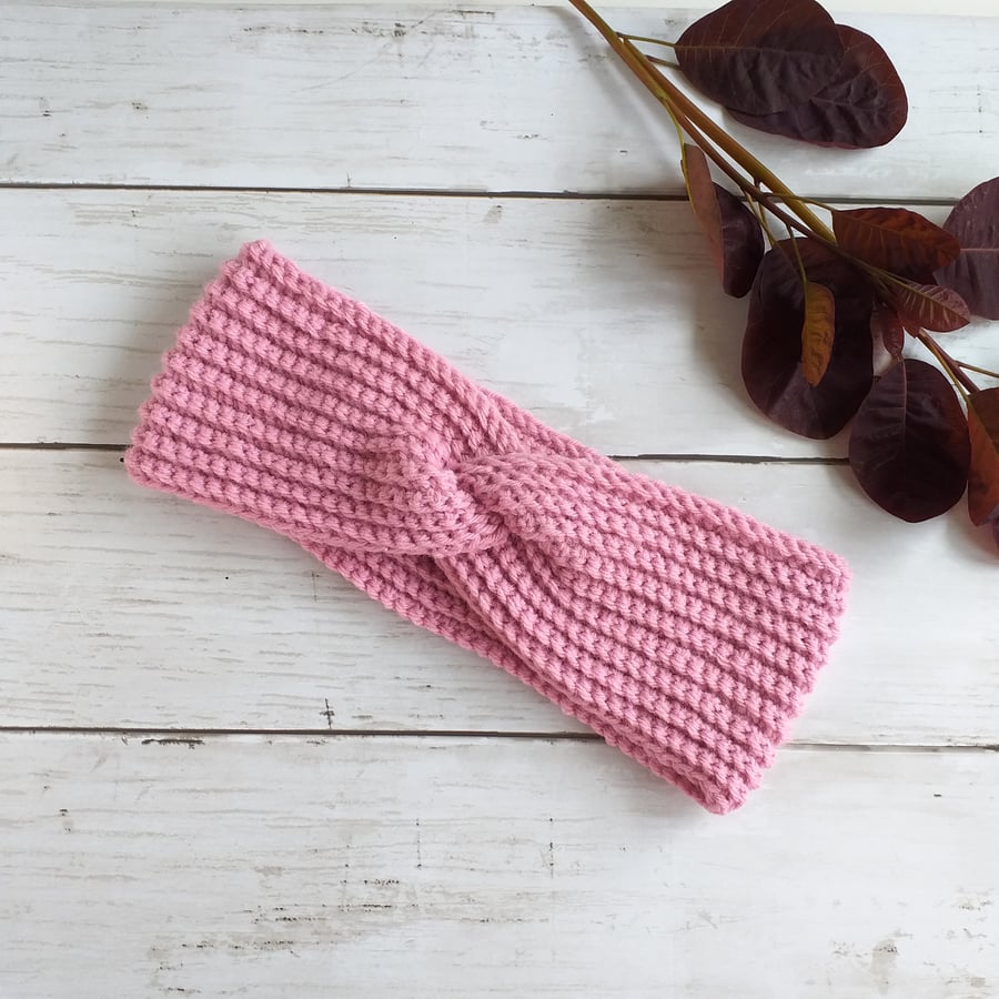 Pink Ribbed Crochet Headband, Ear Warmer