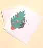 Cat Christmas Card with Black Cat Decorating Tree with Robins and Mice - A-MCC - Image 3