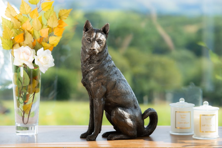 Sitting Jindo Dog Statue medium Bronze Resin Garden Sculpture