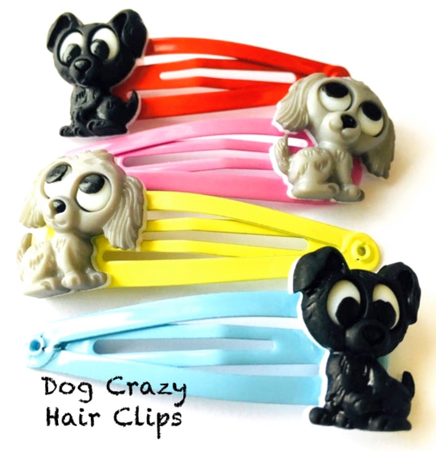 Dog Crazy Clips x4 - Dog Hair Clips - Dog Barrettes - Dog Gifts For Kids - Littl