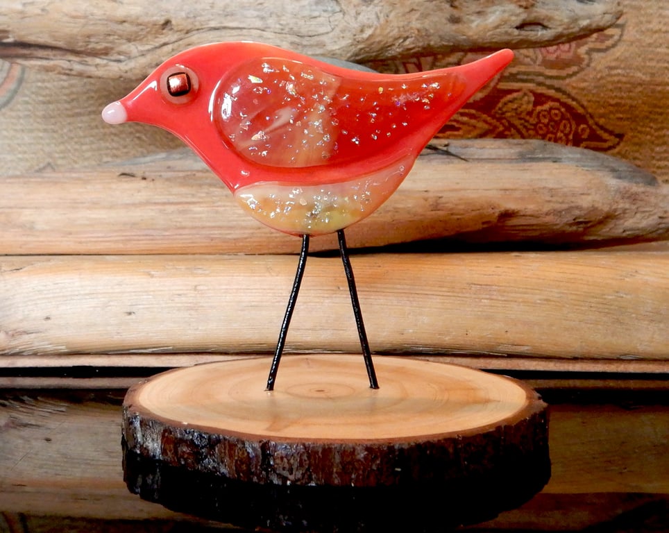 Artist made Fused Glass Little Bird.