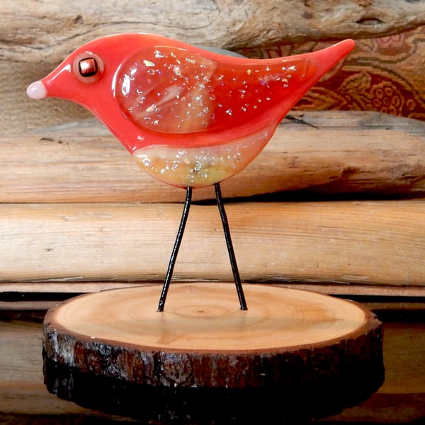 Artist made Fused Glass Little Bird.