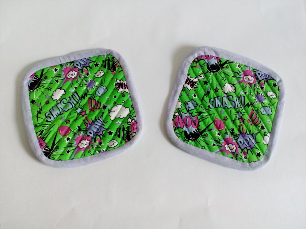 Pair of coasters, Gift for geeks,  coasters, mug rug, coaster set, comic book