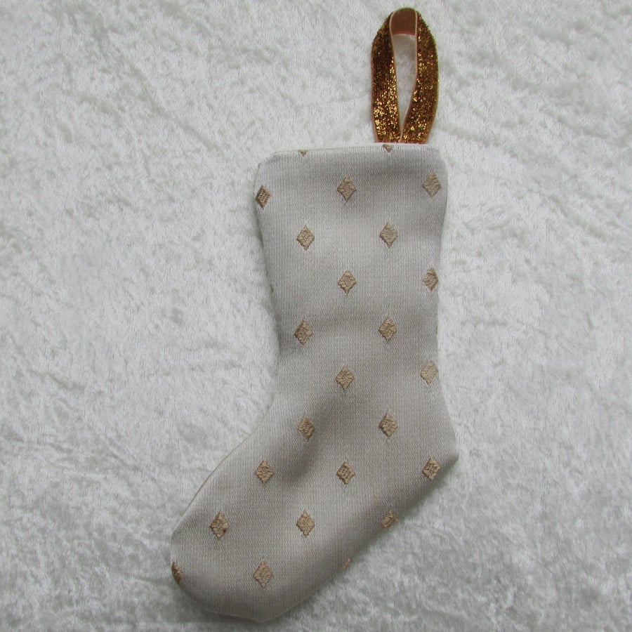 SALE - Small pale gold Christmas stocking tree decoration
