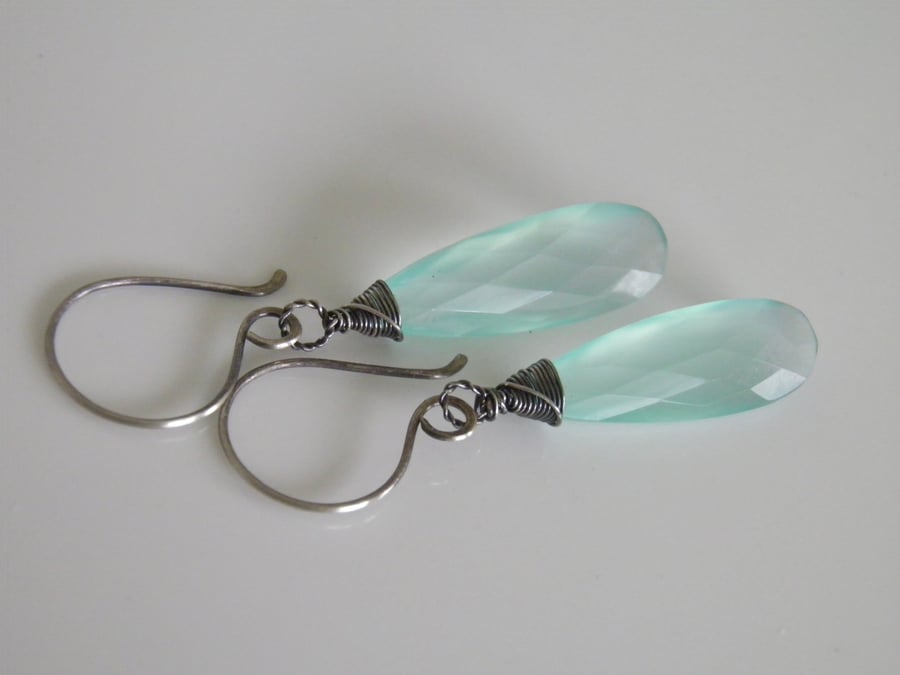 Aqua Chalcedony Gemstone Earrings