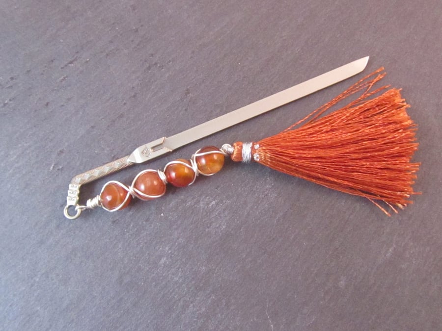 Orange Agate Sword Bookmark, Fantasy Bookmark