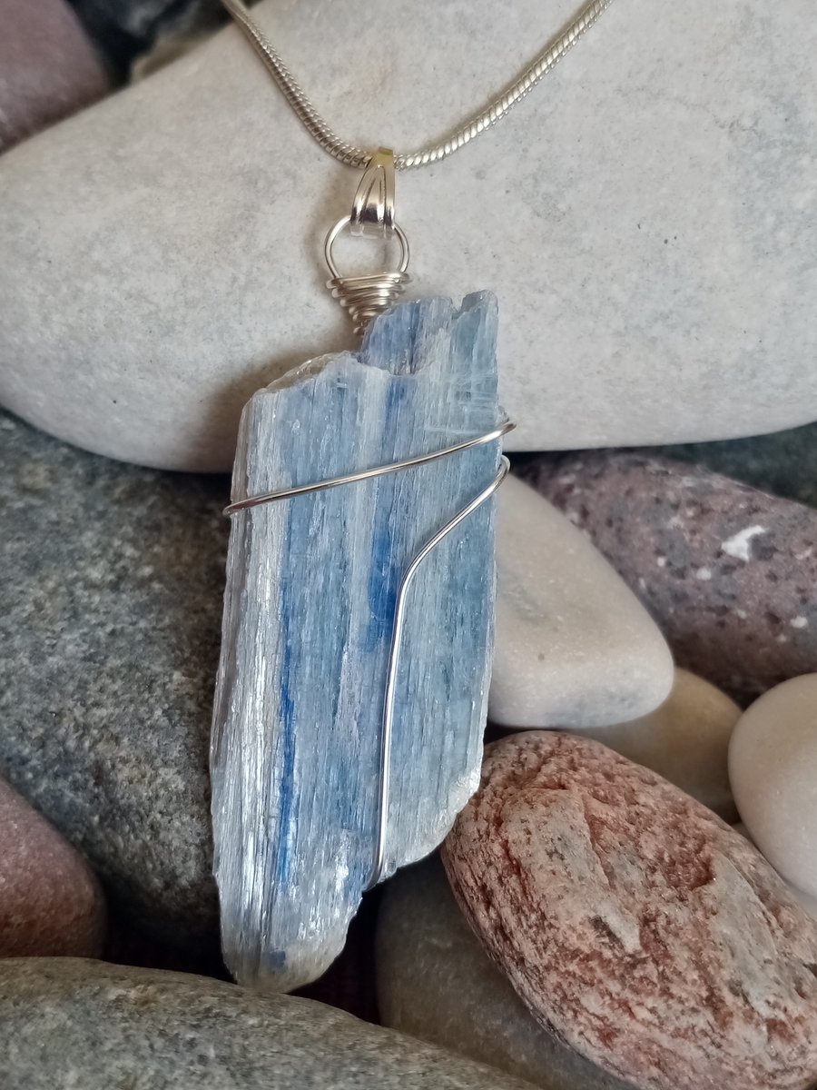 Wire-wrapped natural Kyanite necklace