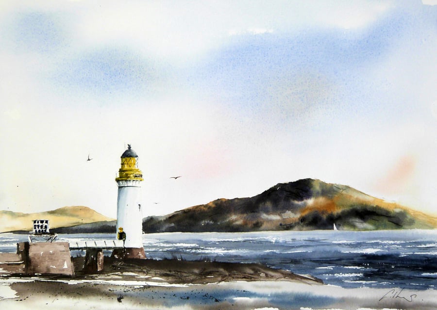 Rubha nan Gall lighthouse, Original Watercolour Painting.
