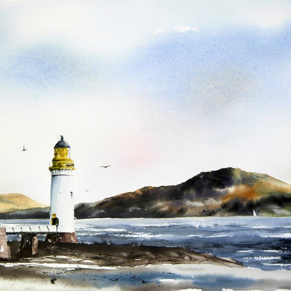 Rubha nan Gall lighthouse, Original Watercolour Painting.
