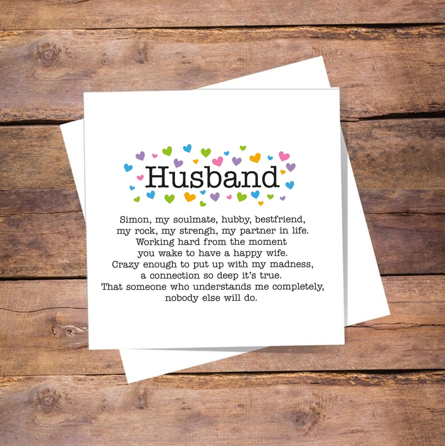 Husband Anniversary Personalised Card - valentines, birthday, love you