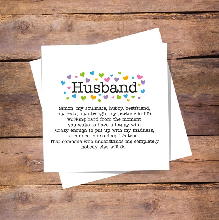Husband Anniversary Personalised Card - valentines, birthday, love you