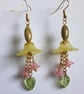 Dangly Lemon & Pink Lucite Flower Earrings - Image 1
