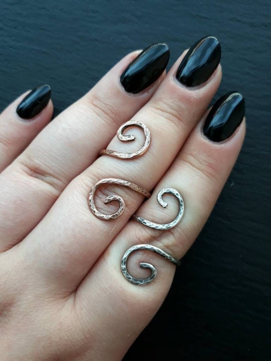 MADE TO SIZE Silver or Copper Patterned Swirl Simple Ring. Gothic, Tribal, Boho