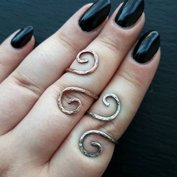 MADE TO SIZE Silver or Copper Patterned Swirl Simple Ring. Gothic, Tribal, Boho