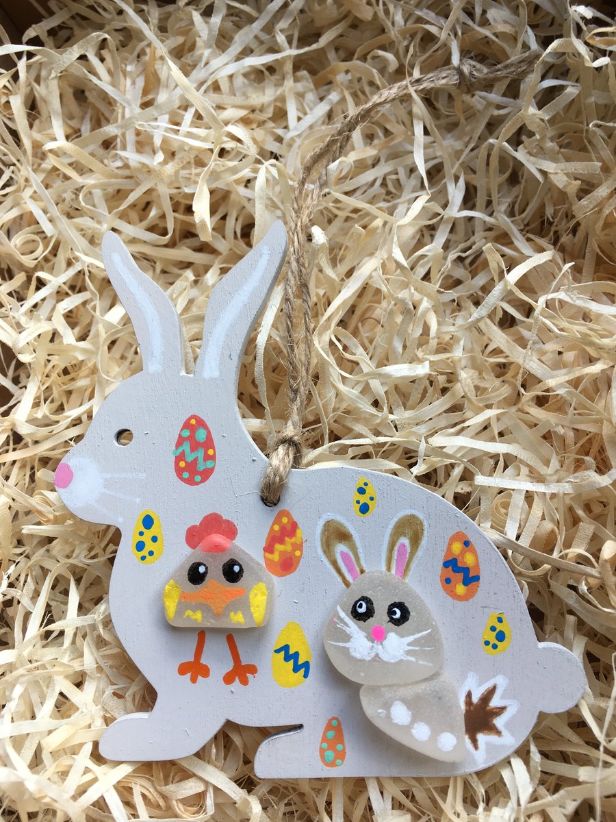 Wooden Easter Bunny hanging decoration 