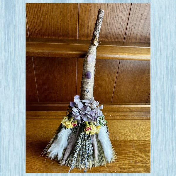 Altar Besom Broom Crystal Gemstone Wiccan Pagan Altar Decor Witch Witchy Gothic