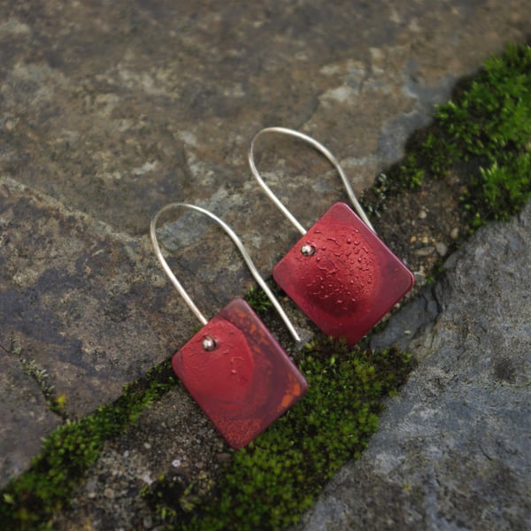 Red  Square Dangle Earrings