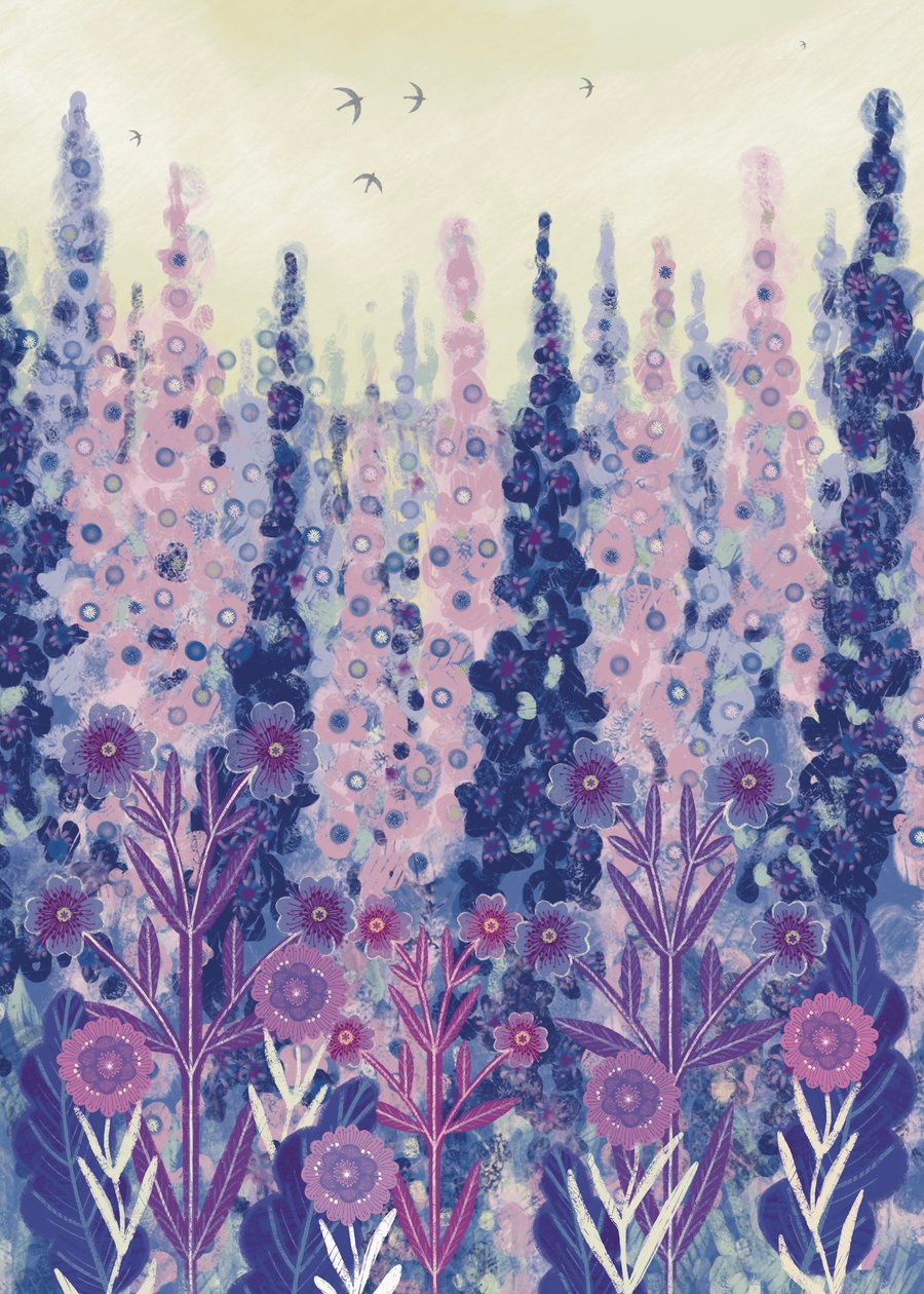 Larkspur,  blank greetings card 