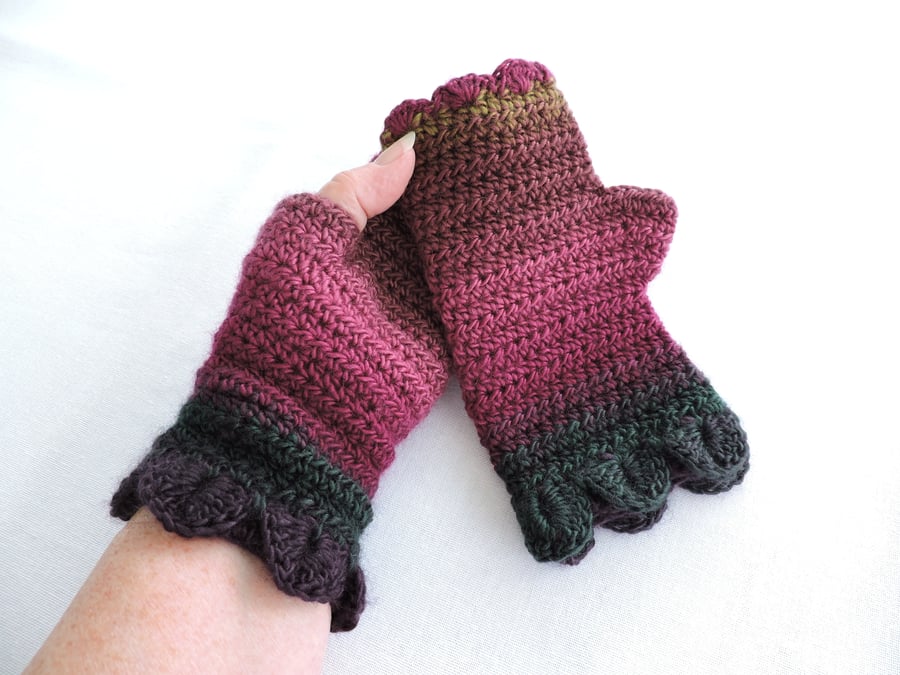 Fingerless Mitts with Dragon Scale Cuffs Multi