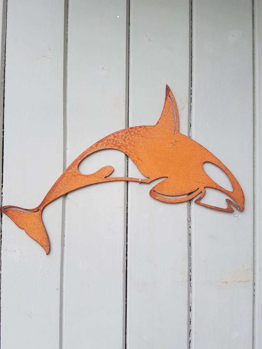 Rusted Metal Killer Whale Sculpture Garden Art Rusty Outdoor Ornaments Metal 