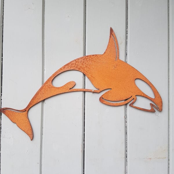 Rusted Metal Killer Whale Sculpture Garden Art Rusty Outdoor Ornaments Metal 