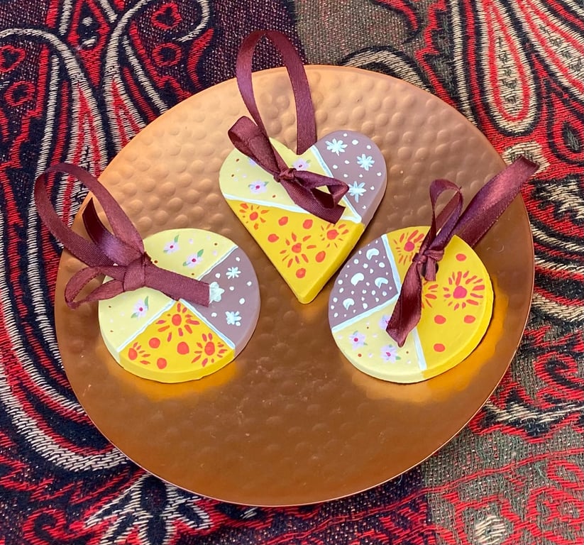 Vardo, Sun and Stars - hand painted hanging decorations (set of 3)
