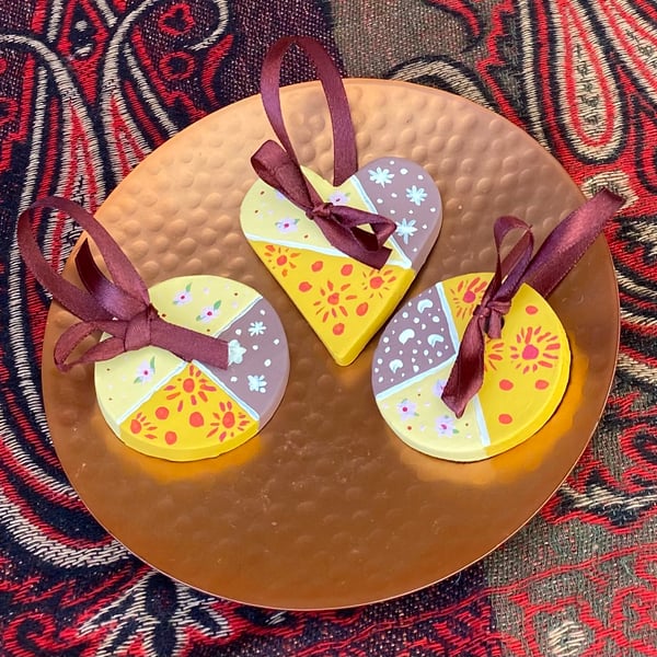 Vardo, Sun and Stars - hand painted hanging decorations (set of 3)