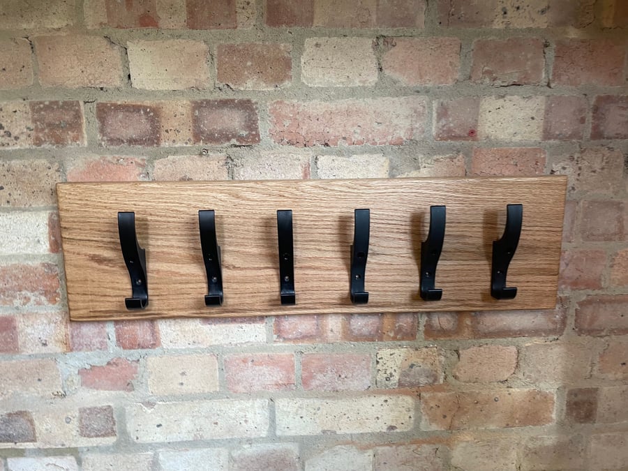 Oak Coat Rack with double hook - Various Coloured Pegs available