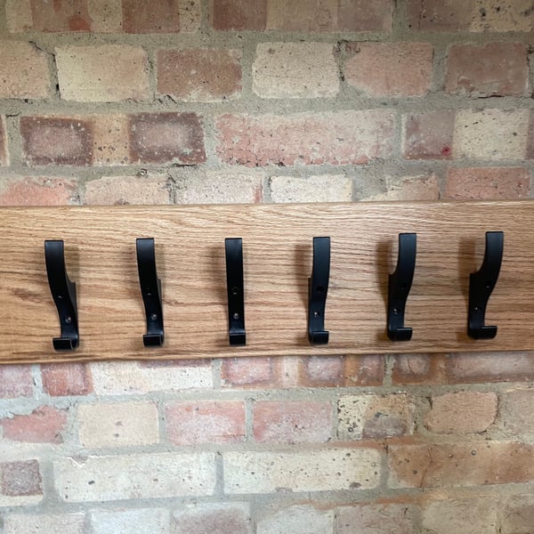 Oak Coat Rack with double hook - Various Coloured Pegs available