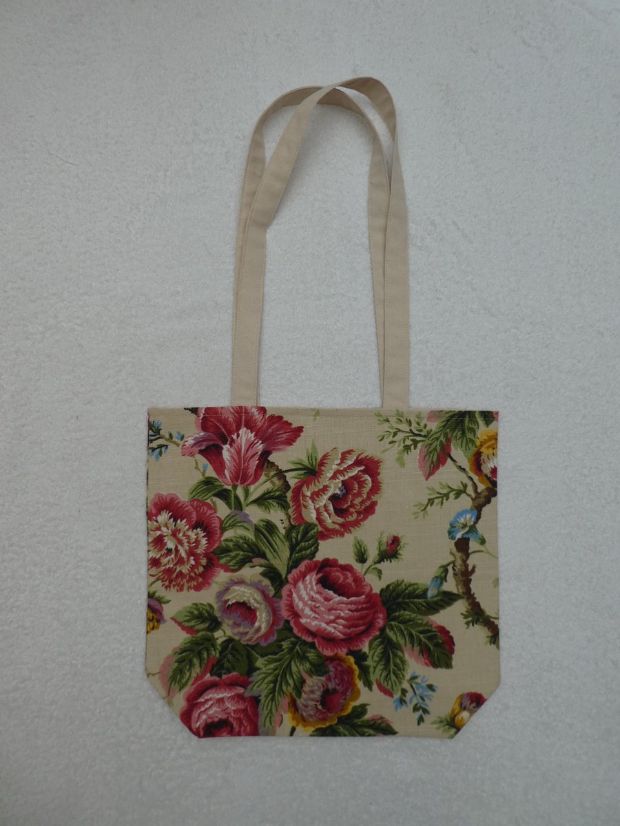Floral Print Linen and Cotton Bag. Fully Lined. Shoulder Bag